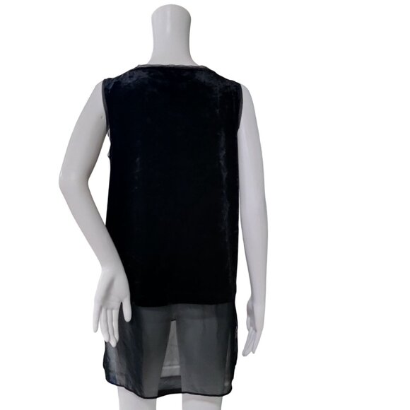 Simply Vera Vera Wang Black Velvet & Sheer Burnout Sleeveless Tunic Top Medium - Picture 2 of 13